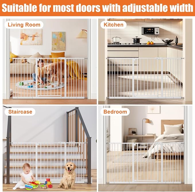 keny 29"-55" Extra Wide Baby Gate, Pressure Mounted No Drilling Dog Gate | for Stairs Doorways, Easy Walk Through Safety Gate for Babies or Pets, 30" Tall, White