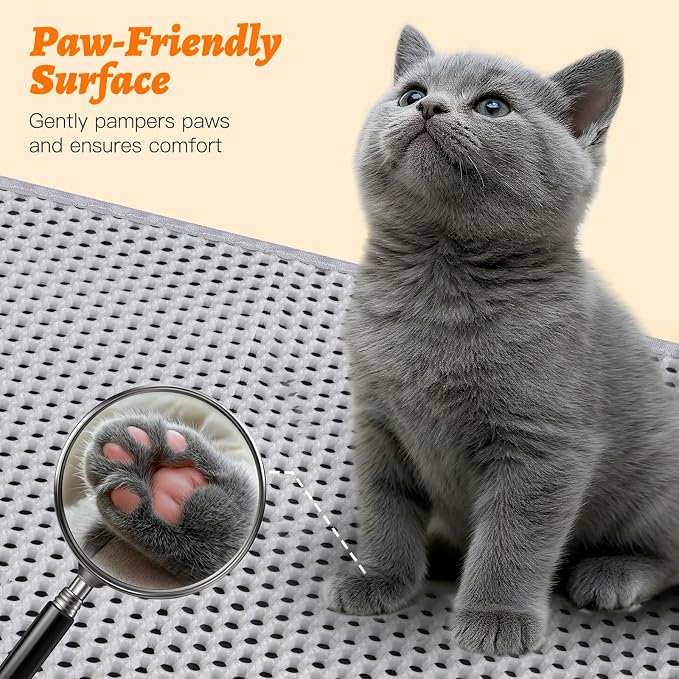 Large Cat Litter Box Mat for Cats, Double Layer Cat Litter Trapping Mats | Waterproof, Urine Proof, Non-Slip Litter Pad for Indoor Honeycomb Large Cat Litter Mat, Easy to Clean Grey (33.8'' x 23.6'')