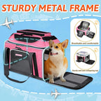 Petskd Top-Expandable Small Pet Carrier 18"x13"x9.5" Airline Approved | for Southwest Airlines, Lockable Safety Zippers and Anti-Scratch Mesh, Soft-Sided, Pets Under 10 Lbs, Pink
