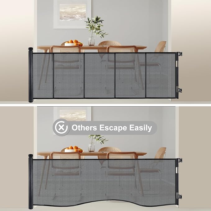 150 inches Retractable Baby Gate, 34 inches Tall Extra Wide Safety Gate for Large Hallways, Open Areas, Pet Zones, Durable Mesh Gate for Kids and Dogs, Black