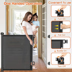 EZIGO 55 Inch Retractable Baby Gates Extra Wide Baby Dog Gate for Stairs | 34 Inch Tall Retractable Dog Gate, One-Hand Operation Mesh Safety Pet Gate for Deck, Porch, Doorways Indoor Outdoor, Black