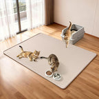 Silicone Cat Litter Mat for Litter Box 50”x35” Large Cat Mat, Khaki | Waterproof, Non-Slip, Leak-Proof Rug Mat with Lip, Easy to Clean, Extra Large Litter Catcher Mat for Floor