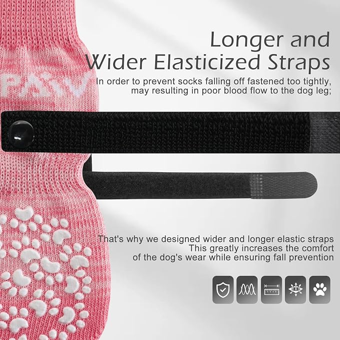 EXPAWLORER Double Side Anti-Slip Dog Socks with Adjustable Straps-Strong Grips Traction Control for Indoor on Hardwood Floor Wear,Best Paw Protector for Puppy Small Medium Large Dogs,X-small (6 Count)