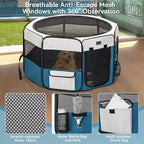 PETSFIT Portable Dog Playpen 45", Removable Waterproof Mat, Zippered Roof | Jump-proof, Collapsible Storage, RV Camping Travel, Indoor Outdoor Use, Large Dogs and Cats, 45.5"L x 45.5"W x 28.5"H