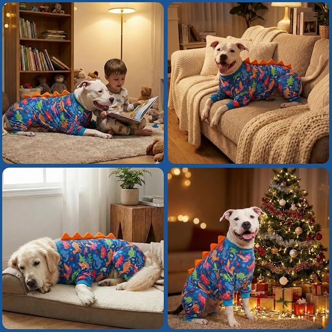 LovinPet Large Dog Pajamas, Four-Leg Stretch Onesie Bodysuit, Lightweight UV-Shielding Pajamas, Anti-Lick Calming Recovery Suit for Surgery, Pull-On for Medium and Large Breeds,Green,XXL