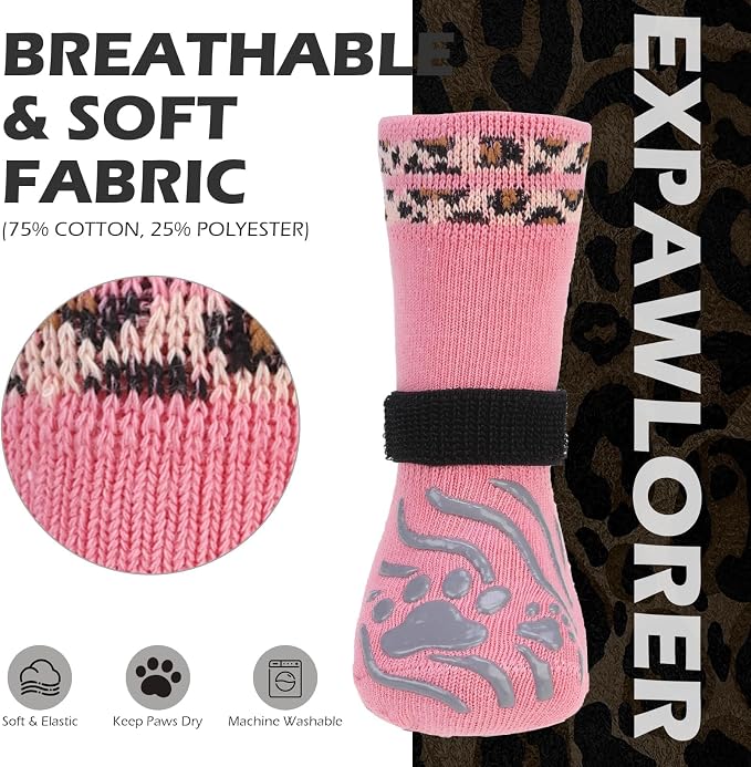 EXPAWLORER Dog Socks for Summer Hot Pavement to Prevent Licking Paws, Anti Slip Doggie Grippy Booties Shoes for Hardwood Floors, Boots & Paw Protectors for Small Medium Large Senior Dogs Pink M