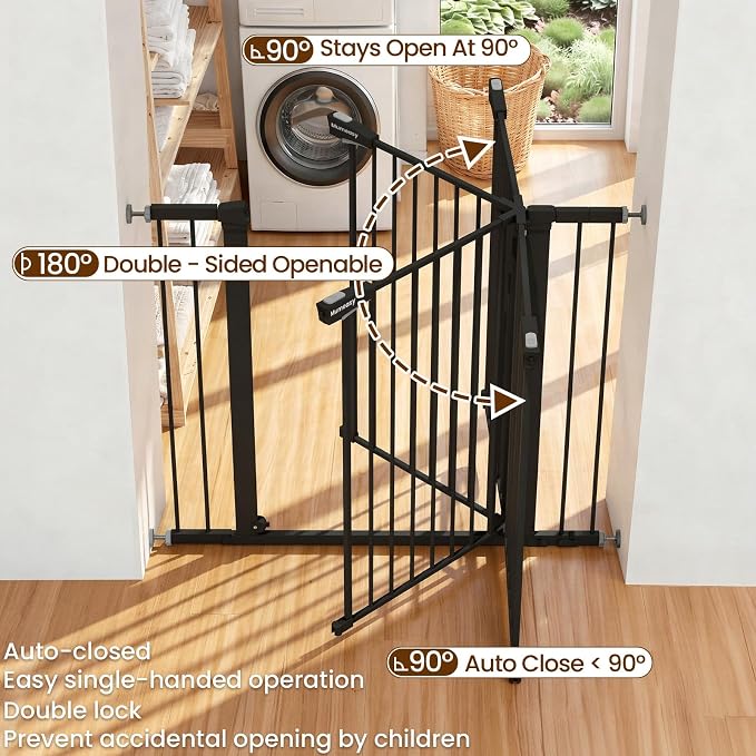 Mumeasy 36" Tall Baby Gate, Walk Through Dog Gate for Stairs & Doorways | Extra tall design, secure pet barrier, one hand operation, easy access, for dogs cats babies toddlers