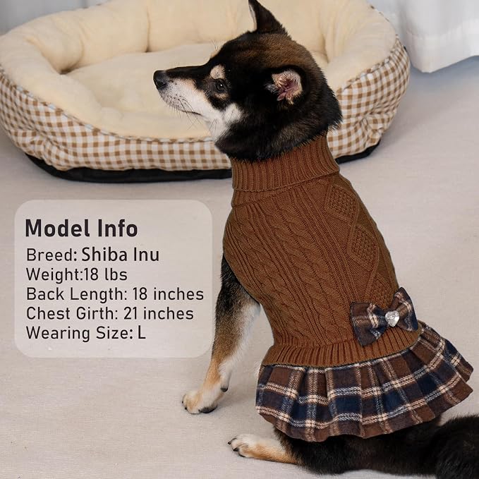 KYEESE Dog Sweater Dress Turtleneck Thick Knit Pullover for Cold Weather | Stretchy Fit, Lightweight & Warm, Cozy Knit Comfort, Cute Bow Accent, Gentle on Sensitive Skin, Comfortable Daily Wear