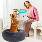 SAVFOX 30 inches Calming Donut Dog Bed - 3X Durable Plush Faux Fur, Machine Washable & Non-Slip, Fits up to 45 lbs, Dark Grey