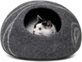 MEOWFIA Cat Cave – Premium Felt Cat Bed Enclosure for Indoor Cats, Handmade Merino Wool (Dark Grey, Large)