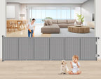 EZIGO 150 Inch Retractable Baby Gates Extra Wide Reinforced Baby Dog Gate | 34 Inch Tall Retractable Dog Gate with Reinforced Strip Mesh Safety Pet Gate for Stairs Hallway Doorway Indoor Outdoor, Gray