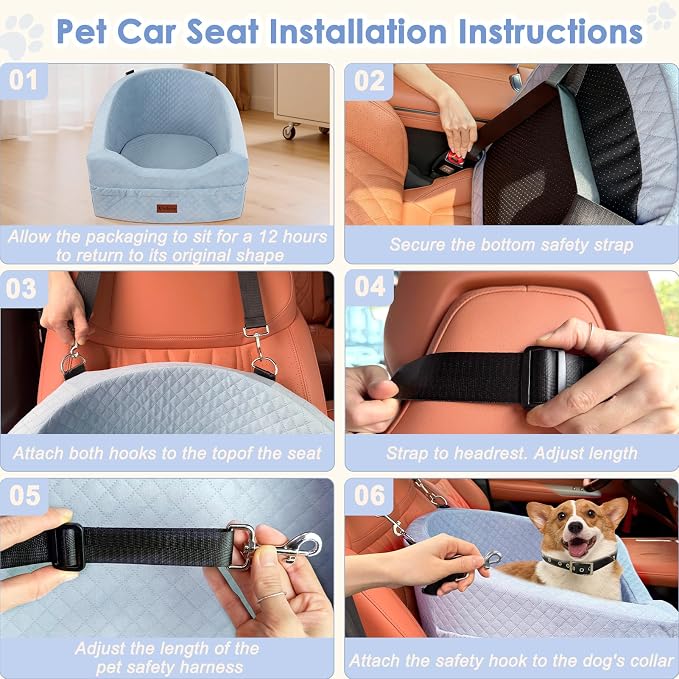 Vivifying Dog Car Seat for Small & Medium Dogs, Detachable & Washable Booster Seat for Pets Up to 25lbs, Travel Bed with Storage Pockets and Safety Belt – Gray