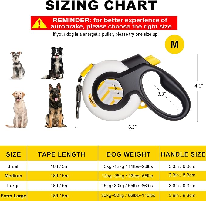 FIDA AutoBrake Retractable Dog Leash. Advanced Patented Design for Dog Pulling, 16 ft Heavy Duty No Pull Pet Walking Leash for Medium Breeds. Tangle Free, Soft Grip, Medium Size.