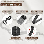 Hands Free Dog Leash for One Dog Up to 125 lb, Waist Pouch, Lumbar Support | Reflective bungee leash with adjustable 25-55 in belt. Walk, run, hike, or train one dog up to 125lbs. Gray.