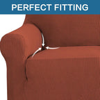 H.VERSAILTEX Stretch Sofa Covers for 3 Cushion Couch Covers Sofa Slipcovers for Living Room Feature Thick Checked Jacquard Fabric with Elastic Bottom, Sofa Large - Rust