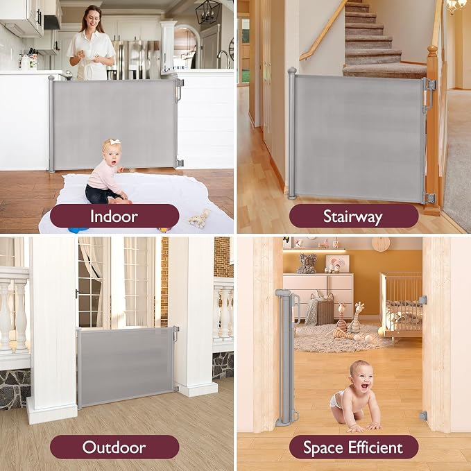 Momcozy Extra Wide Retractable Mesh Baby Gate | 33-Inch Tall, Extends to 71-Inch Wide, for Stairs, Doorways, Hallways, for Pet Dogs and Cats, Indoor/Outdoor Baby Gate
