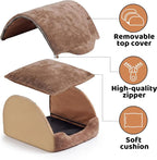 LATIBELL Indoor Puppy House Foldable Pet Tent Cave Bed ，Brown | Covered Cave Bed, For Small Dogs and Cats, Removable Washable Puppy Kennel, Soft Cushion