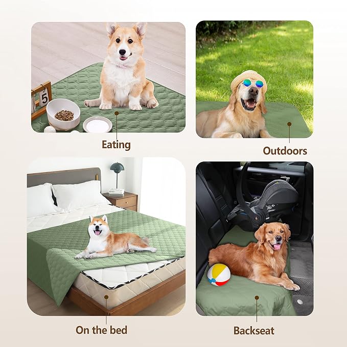 gogobunny Waterproof Dog Blankets for Large Dogs, Pet Bed Cover Breathable | Washable Pee Pads, Quilted Throw Blanket, Furniture Protector for Couch Sofa Bed Car, 82x82 Inch Dark/Light Green
