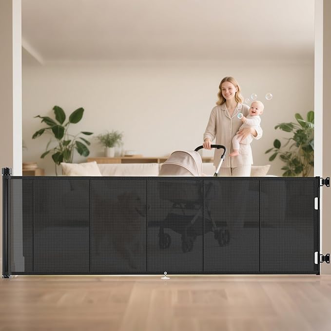 Miumoon 120 inch Reinforced Retractable Baby Gates 42 inch Tall | Retractable Dog Gate with No Crawl Through Reinforced Strip, 10 FT Extra Long Baby Gate, Retractable Gate for Indoor/Outdoor