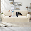 MAXIJIN Stretch Extra Large Couch Cover Sofa Covers (91"-110" Oversized Sofa Slipcovers with Non-Slip Foam & Elastic Strap, Dog Cat Pet Friendly Furniture Protector (X-Large, Beige)