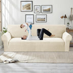 MAXIJIN Stretch Extra Large Couch Cover Sofa Covers (91"-110" Oversized Sofa Slipcovers with Non-Slip Foam & Elastic Strap, Dog Cat Pet Friendly Furniture Protector (X-Large, Beige)