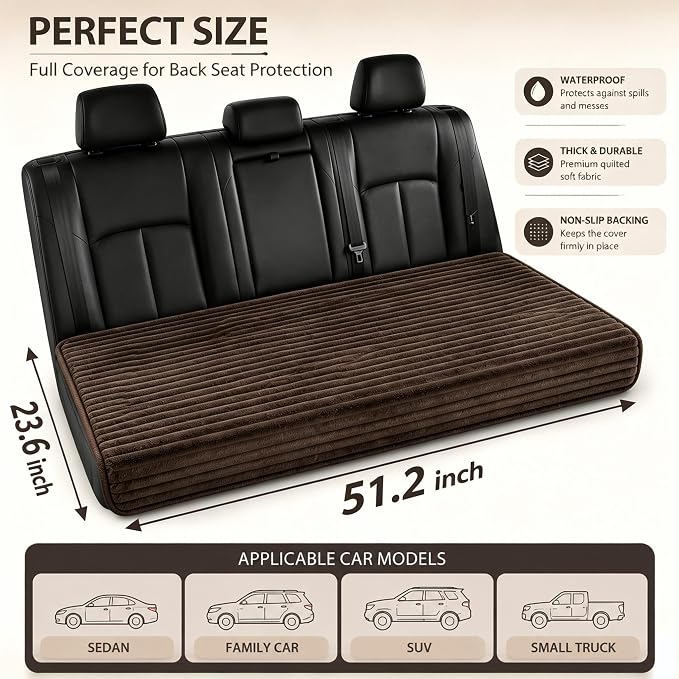 Dog Car Back Seat Bed Waterproof Non Slip Washable Pet Cover | Ultra-soft plush flannel pad soothes pet joint discomfort Vacuum compressed, heavy duty tear-resistant fabric(Brown)