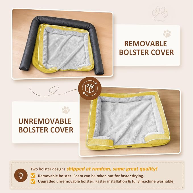 Comfort Expression Orthopedic Dog Bed for Extra Large Dogs with Bolster | Waterproof Dog Couch Bed with Washable Cover & Non-Slip Bottom, Supportive Egg Crate Foam Big Dog Bed, 53x42Inch