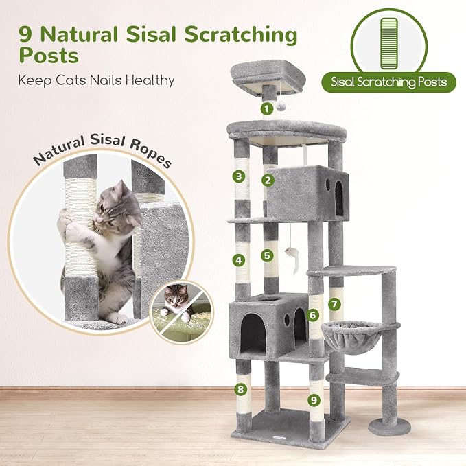 Globlazer Giant Cat Tree, 83 inch Cat Tree for Indoor Cats Large Adult, XXL Cat Tower with 9 Scratching Posts for 20lb+ Heavy Duty Large Adult Cats, F83, Light Grey