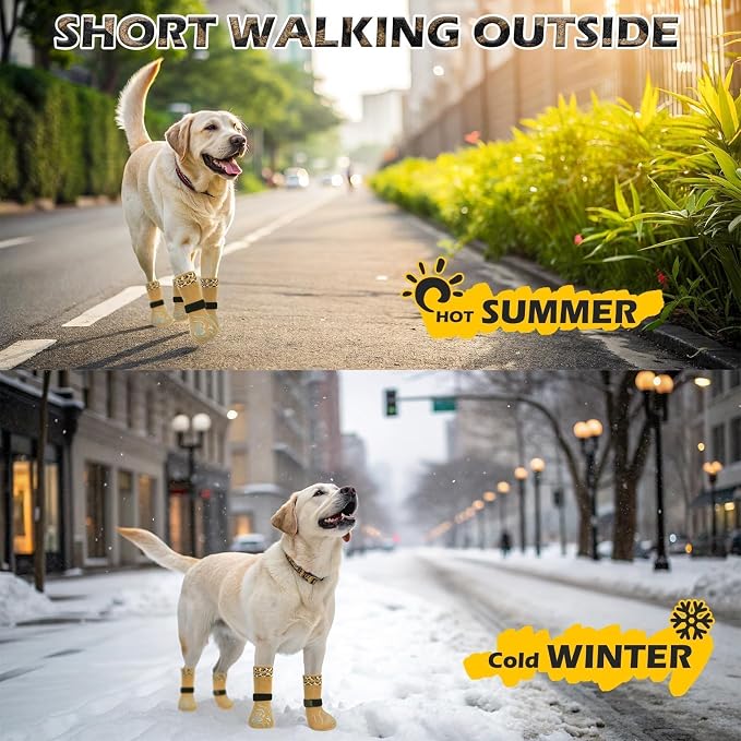 EXPAWLORER Dog Socks for Summer Hot Pavement to Prevent Licking Paws, Anti Slip Doggie Grippy Booties Shoes for Hardwood Floors, Boots & Paw Protectors for Small Medium Large Senior Dogs Khaki L