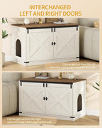 Hzuaneri Cat Litter Box Enclosure, Hidden Litter Box Furniture with Divider | Wooden Cat Cabinet with Removable Dividers, Reversible Entrance Left or Right Side, Cat Washroom, Rustic White Brown CB84714X