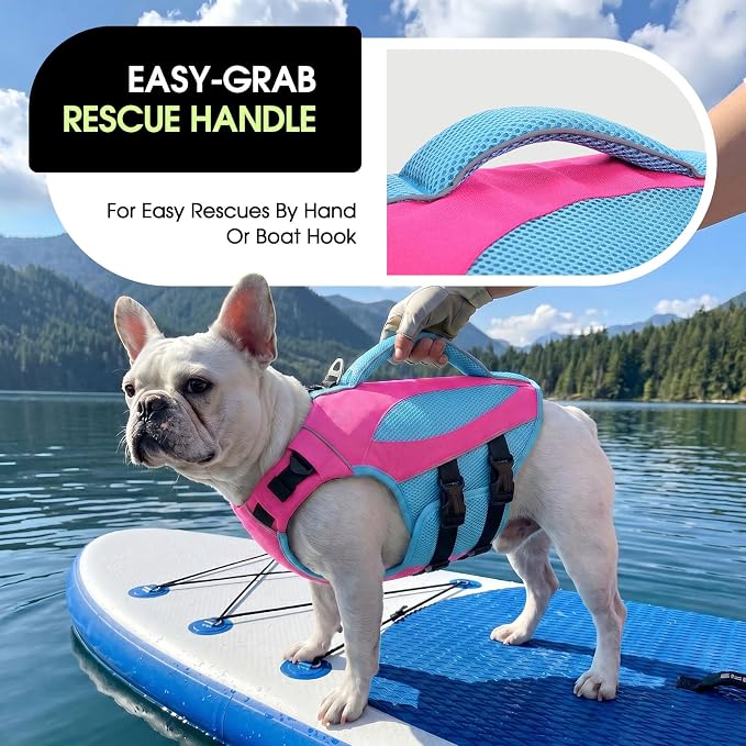 Large Dog Life Jacket, XL Dog Life Vest for Swimming, Reflective Pet Lifejacket Swim Vest with Rescue Handle, Adjustable High Buoyancy Pet Safety Lifesaver for Pool Boating, Hot Pink XL