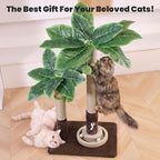Woochpet Palm Tree Cat Scratching Post Dual Height Brown | Natural Sisal Wrapped Poles, Hanging Plush Balls, Bottom Roller Ball Track, Hidden Peek Hole