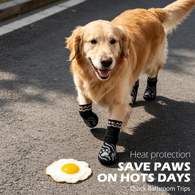EXPAWLORER Dog Socks for Hot Pavement to Prevent Licking Paws, Non-Slip Dog Grippy Booties Shoes for Hardwood Floors, Traction Control Boots & Paw Protectors for Small Medium Large Senior Dogs Black S