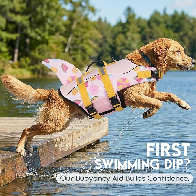 ASENKU Dog Life Jacket - Pet Safety Vest for Swimming & Boating, Shark Life Jacket with Floatation, Dog Lifesavers Swimsuits for Small Medium Large Dogs (Summerpink, S)