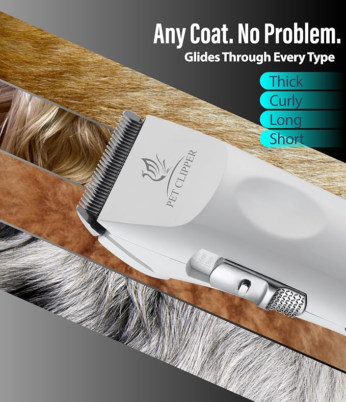 Professional Dog Grooming Clippers with 17H Runtime & Replaceable 440C Blade, 5-Speed Low Noise Electric Dog Shaver for Thick, Matted, Curly Hair, Cordless Clipper for Groomer & Home Use, White