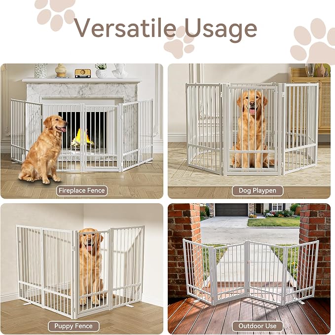 SNUOWU Full Metal Freestanding Dog Gate with Door, 36''Height Foldable Pet Dog Fence for Indoor & Outdoor, 8 Panels Extra Wide Free Standing TallDog Gates for Doorways,House,Stairs,Porch,Deck,Yard