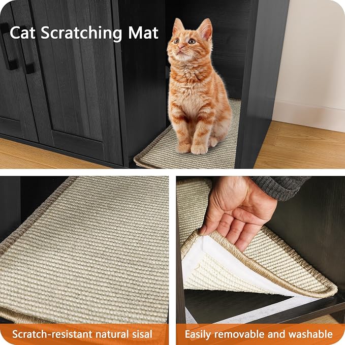Dwanton Litter Box Enclosure, Cat Litter Box Furniture Hidden, with Scratching Mat, Wooden Cat Washroom Indoor, 31.5" L x 19.7" W x 21.7" H, Dark Gray