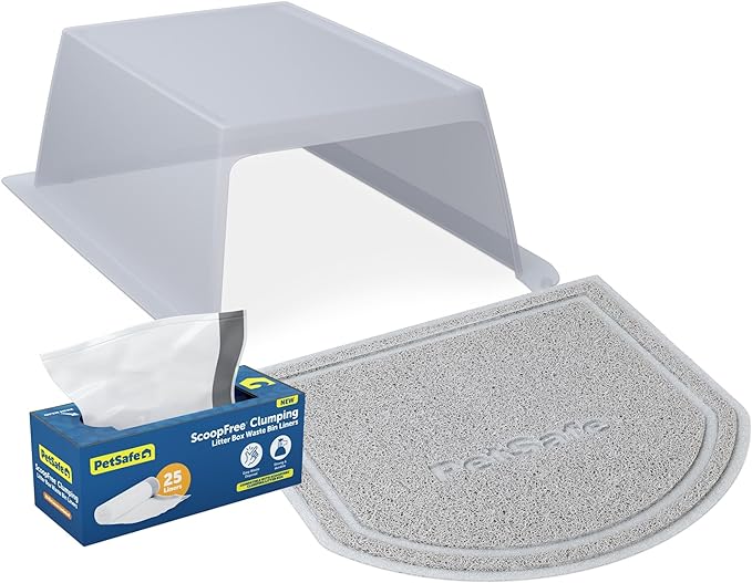 PetSafe ScoopFree Clumping Self-Cleaning Litter Box Hood and Accessory | Includes Front-Entry Privacy Hood, Anti-Tracking Litter Mat, and 25 Waste Bin Liners for Less Tracking and Mess