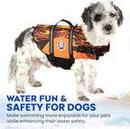 Dog Life Jacket — Premium Swim Vest with SafeChin Anti-Choke Collar | PAWS Aboard Racing Flames | RapidLift Rescue Handle, D-Ring, Reflective Trim | Boating, Kayaking, Pool | Medium (25–50 lbs)