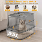 Stainless Steel Cat Litter Box with Lid, XL Enclosed Metal Litter Box for Indoor Cats, Odor Control Covered Cat Litter Box with High Sides, Litter Mat and Scoop Included, Grey