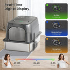 Smart Odor Control Cat Litter Box with Cover，XXXL Stainless Steel Enclosed Litter Box for Big Cats, Plasma Sterilization Deodorizer with Infrared Auto Pause, No More Odors and Stay Fresh,Easy to Clean