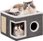 Large Cat Houses for Indoor Cats with Fluffy Ball and Scratch Pad | Foldable Cat Bed Cave for Multiple Pets, Kitten Bed for All Seasons, Non-slip, Hold Up to 30LBS, 16x16x13inch, Grey