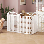 Foldable Pet Fence 80" Wide, 30" Tall,No-Assembly Dog Gate with Door,White | 4 Panels Metal Folding Freestanding Dog Gate Walk Through,Extra Accordion Puppy Folding Playpen for Doorways, Stairs,House