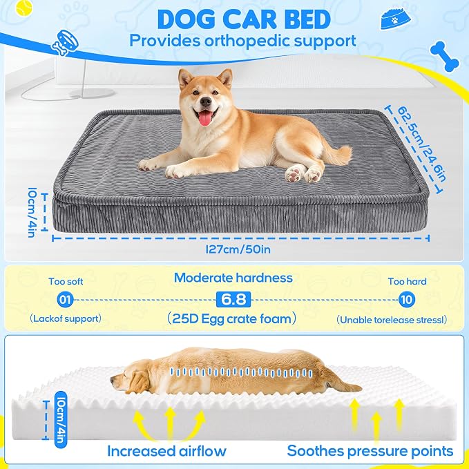 Loiion Dog Car Bed, Non-Slip Backseat Extender Pet Mat 50"x24.6" | Removable, Washable Dog Bed With Waterproof Liner Protects Car Seats, Anti-Slip Travel Bed For Dogs