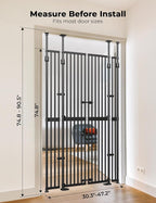 Extra Tall Cate Gate for Doorway: Pressure Mount 74.8"-90.5" Tall Cat Gate for Pets in Extra 30.3"-47.2" Width No Wall Drilling No Toddler for Indoor Stairs Hallway Room Safety Barrier