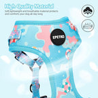 Small Dog Harness and Leash Set of 6, No Pull Soft Lightweight Mesh Puppy Harness， Adjustable Cute Floral Pattern Pet Harness for Small Medium Dogs (Blue Sea, S)