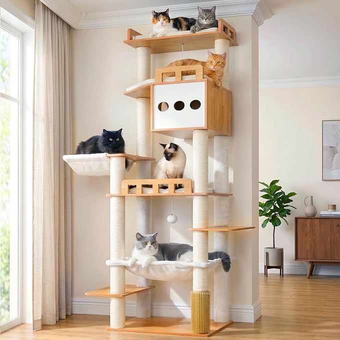 Gitelsnour Modern Cat Tree, 76'' Tall Cat Tower - 3 Big Platform GCT103WB