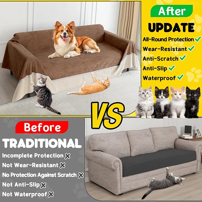 Loiion Cat Scratch Proof Furniture Protector Waterproof Sofa Cover 118"x91" | Pet-Friendly Couch Protector, Anti-Scratch & Anti-Slip Sofa Cover For Cats Dogs Kids, Machine Washable