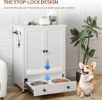 Dog Feeding Station with Storage, Metal Dog Food Storage Cabinet with 2 Elevated Bowls and 3 Hooks, Pet Feeding Station and Dogs Food Storage Organizer, White