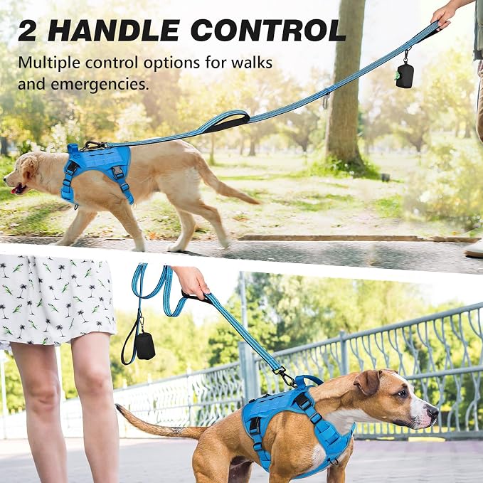 Double Handle Dog Leash with Poop Bag Holder and Car Seat Belt Buckle | Heavy Duty | Double Handle | with Poop Bag Holder | with Car Seat Belt Buckle | Reflective | Lightweight